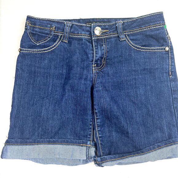 Southpole Pants - Southpole Womens Bermuda Denim Shorts With Gold Logo, Embroidered Back Pockets